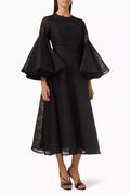 Fluted-sleeves Midi Dress