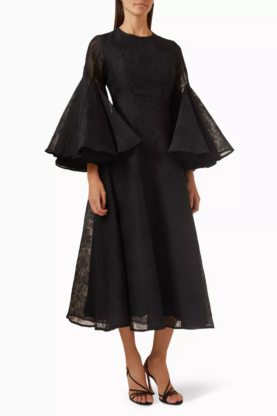 Fluted-sleeves Midi Dress
