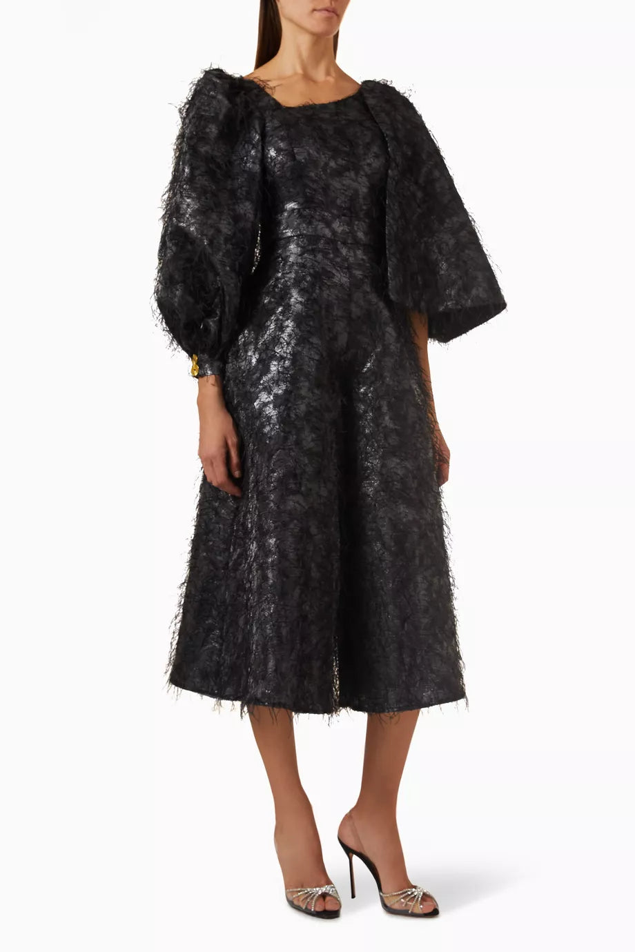 Feather-embellished Midi Dress