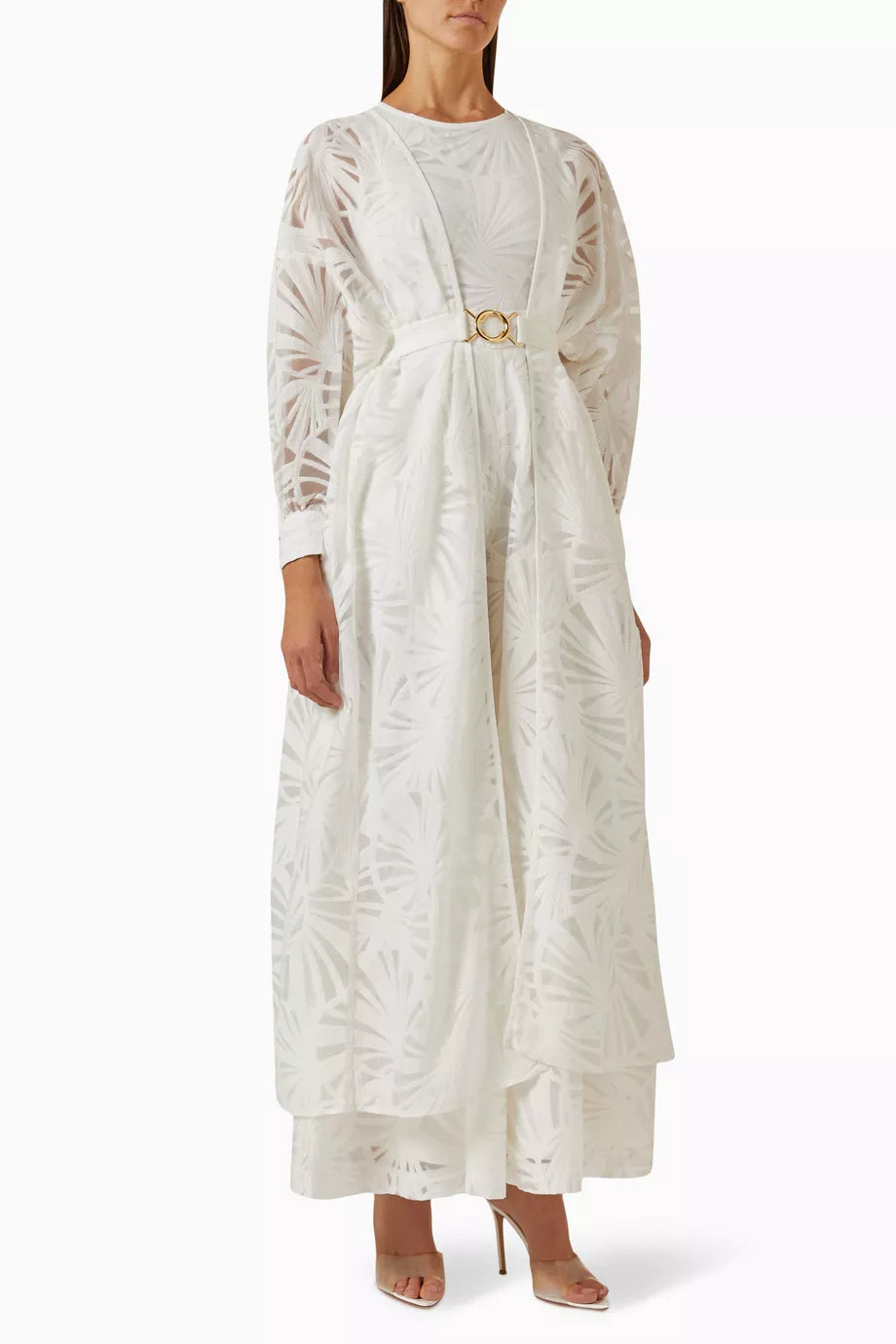 Cape-style Floral-jacquard Jumpsuit