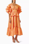 Floral-jacquard Ruffled Midi Dress