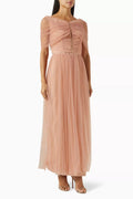 Crystal-embellished Ruched Maxi Dress in Tulle