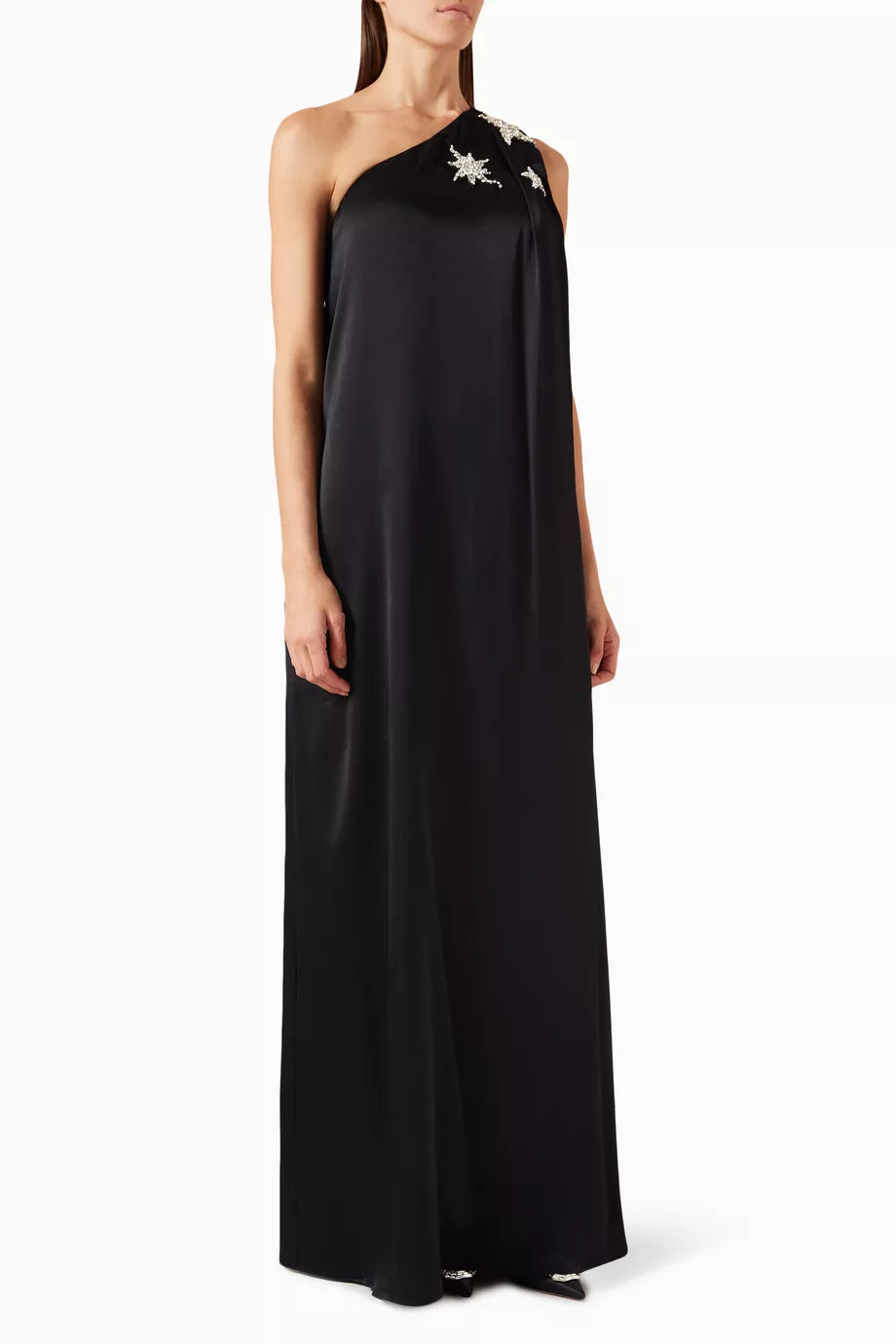 One-shoulder Star-embellished Dress in Satin