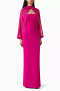 Long-sleeve Cape Gown in Crepe