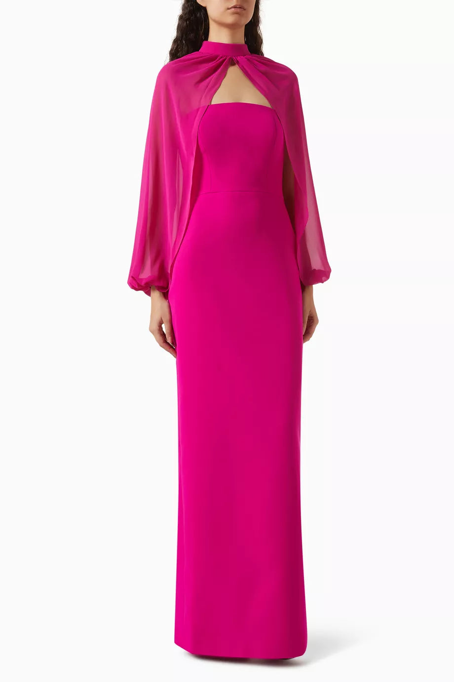 Long-sleeve Cape Gown in Crepe