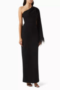 Feather-trim Maxi Dress in Crepe