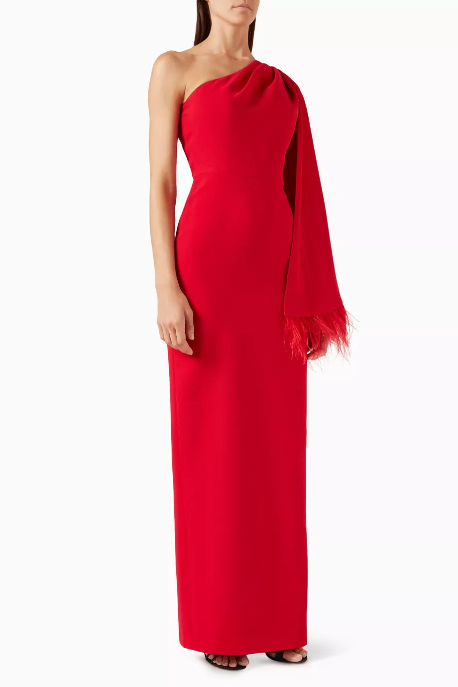 Feather-trim Maxi Dress in Crepe