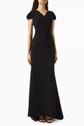 Cold-shoulder V-neck Gown in Crepe