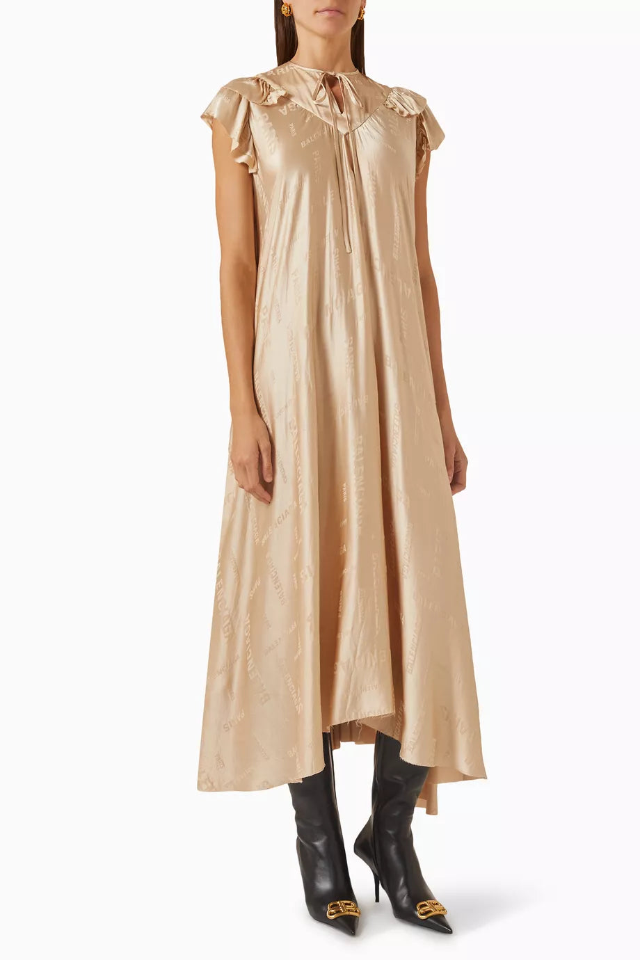 All-over Logo Midi Dress in Silk Jacquard