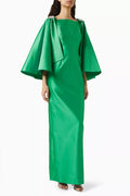 Bowita Exaggerated Sleeves Maxi Dress in Duchesse Crepe