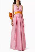 Honeygirl Large Bow Maxi Dress in Taffeta