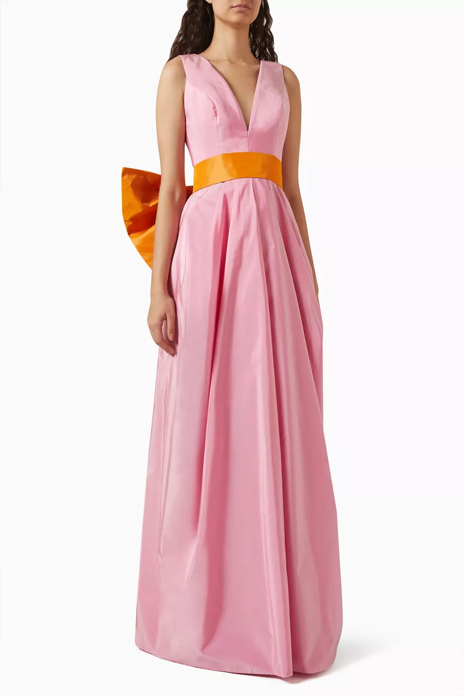 Honeygirl Large Bow Maxi Dress in Taffeta