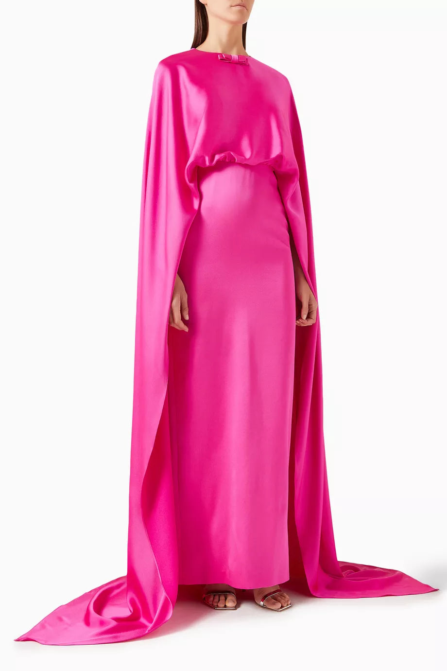 Abeer Cape Maxi Dress in Satin Crepe