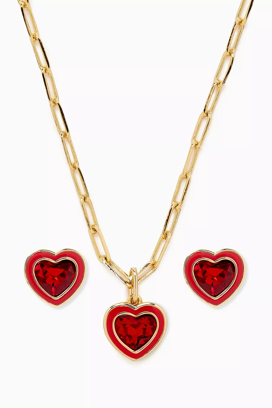 Enamel Heart Earrings & Necklace Set