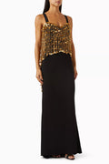 Beaded Fringe Column Gown in Odessa