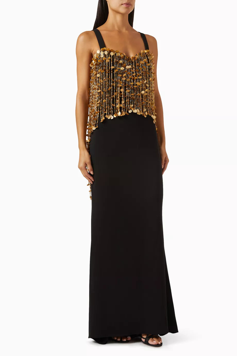 Beaded Fringe Column Gown in Odessa