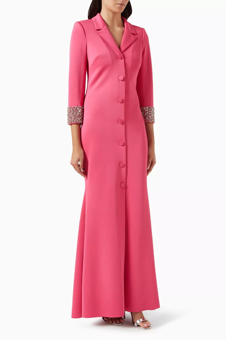 Embellished-cuff Coat Dress in Scuba