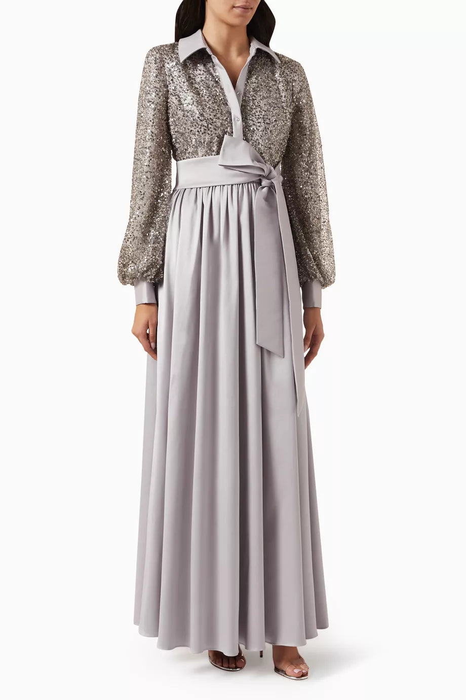 Bead-embellished Shirt Dress in Mikado