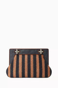 Alba Striped Clutch Bag in Leather & Raffia