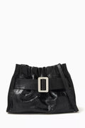 Mini Square Scrunchy Soft Bag in Croc-Embossed Leather