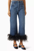 Feathered-hem Jeans in Denim
