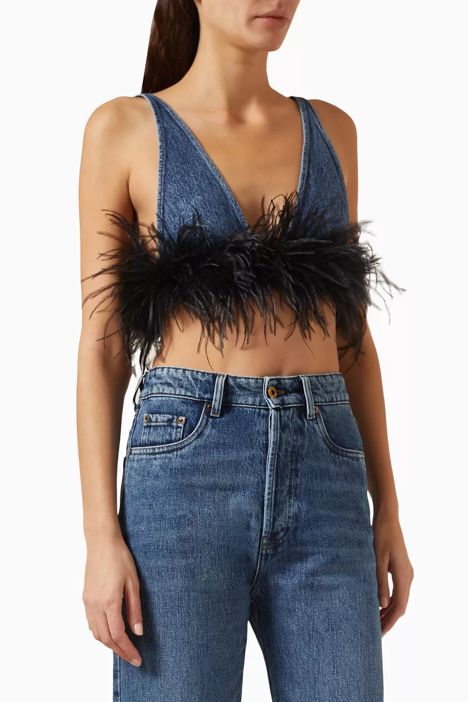 Fur-trimmed Top in Denim