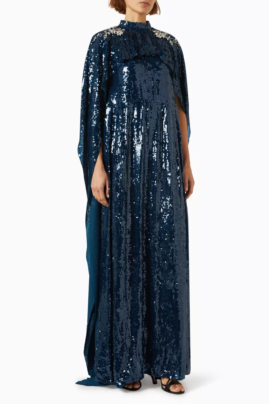 Cape-style Gown in Embroidered Sequins