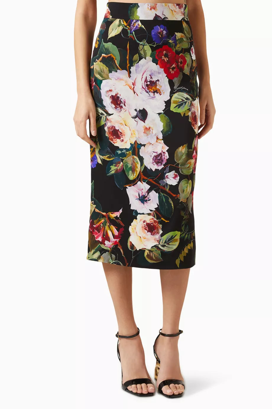 Floral-print Midi Skirt in Silk-charmeuse