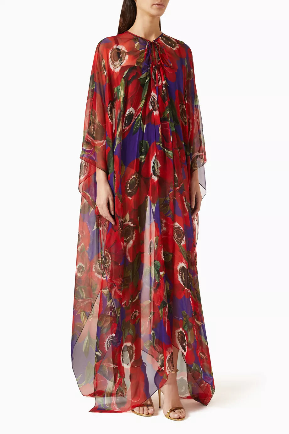 Anemone-print Kaftan in Silk-chiffon