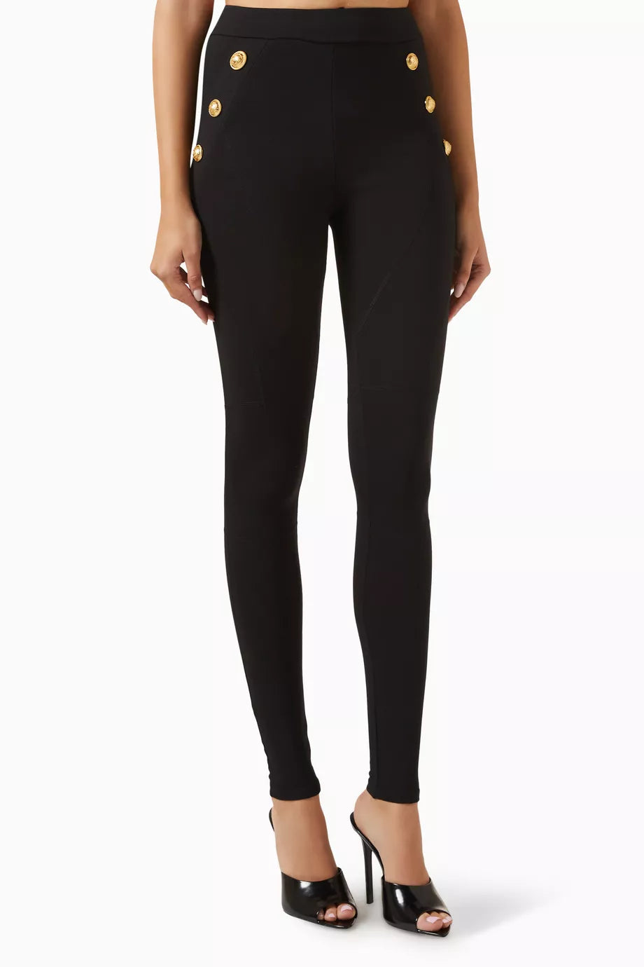 6-button High-rise Leggings in Cotton-blend