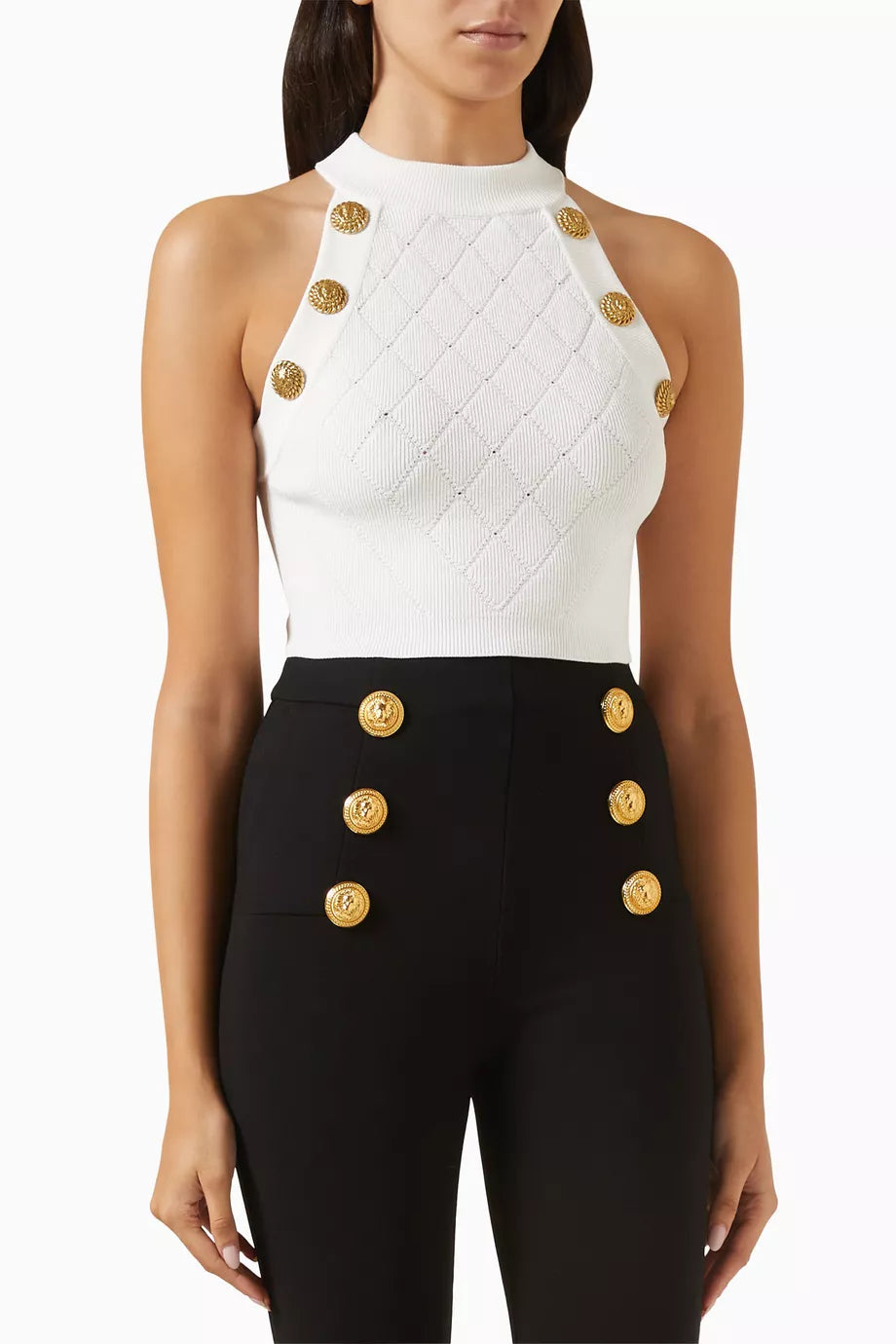 6-Button Crop Tank Top in Viscose-blend