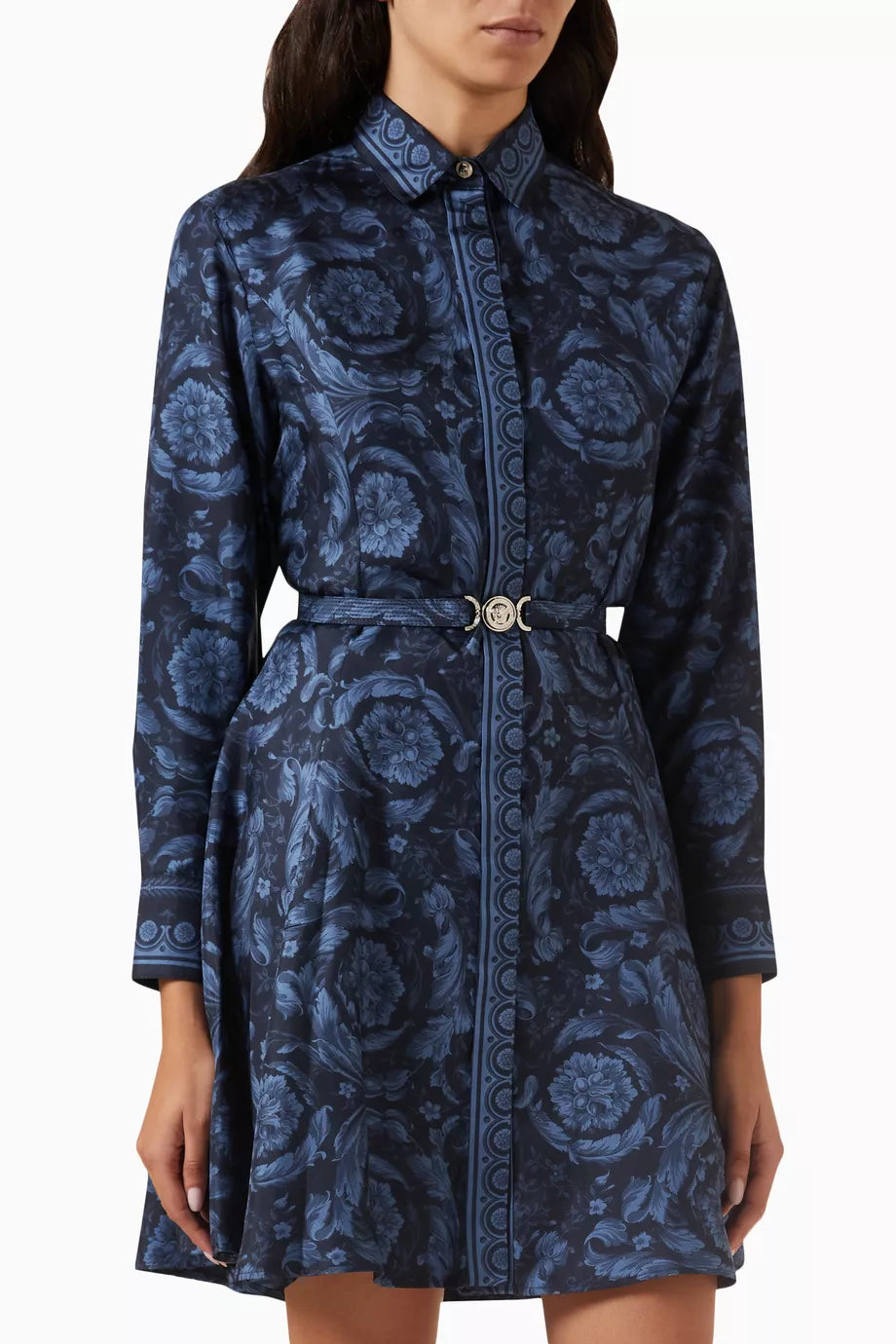 Barocco Mini Shirt Dress in Silk Twill