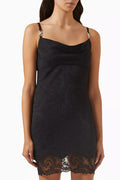 Barocco Lace Cowl Mini Dress in Satin Jacquard