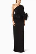 Alder Feather-trim One-shoulder Maxi Dress in Crepe