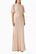 Embellished Flutter-sleeve Gown