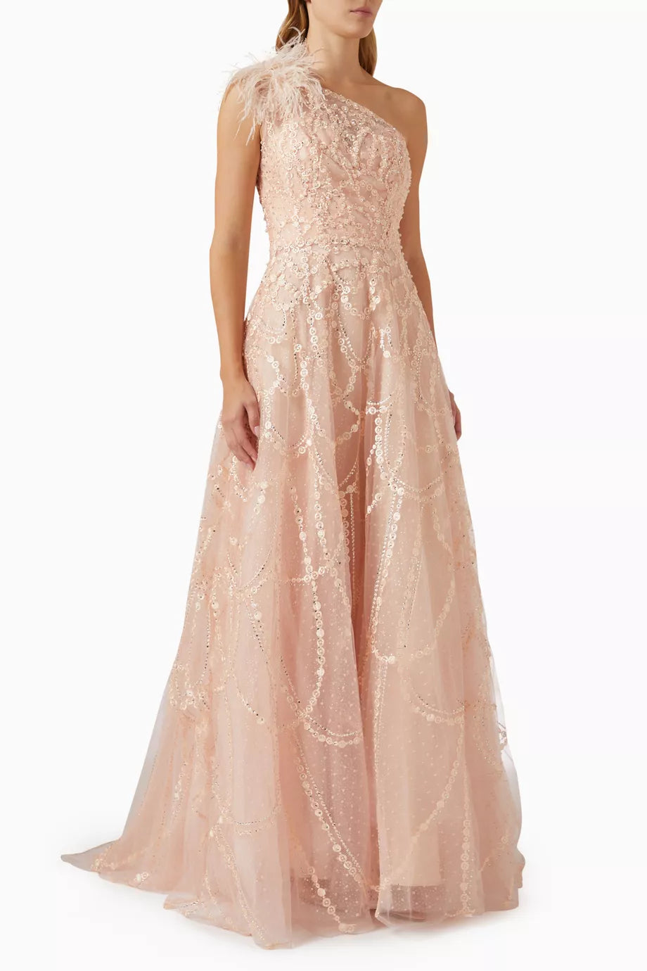 Embellished One-shoulder Gown in Tulle