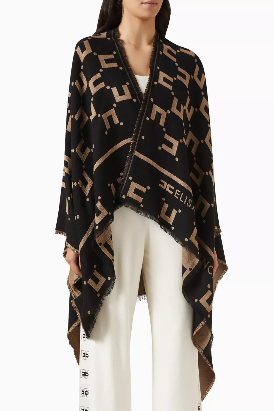 Logo Cape in Jacquard Viscose-wool