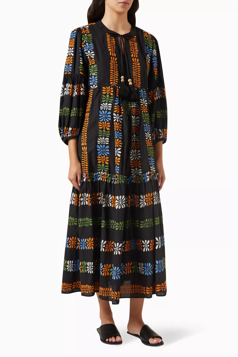 Embroidered Maxi Dress in Cotton-blend