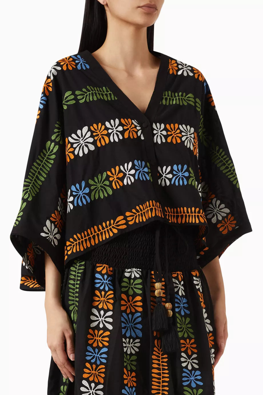 Embroidered Shirt Top in Cotton-blend