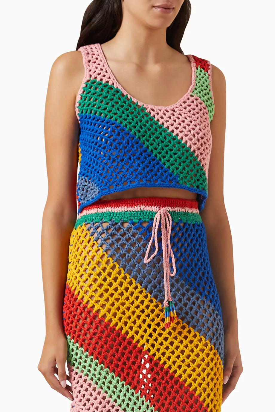 Diagonal Stripes Crop Top in Crochet Knit