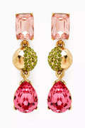 Half Pavé Multi Crystal Chandelier Earrings in Metal