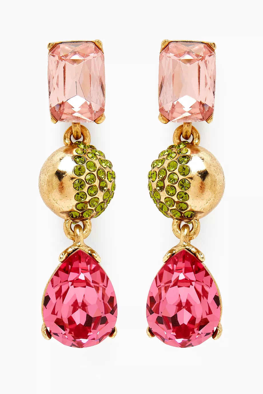 Half Pavé Multi Crystal Chandelier Earrings in Metal