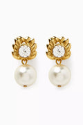 Crystal Pearl Drop Earrings in Metal