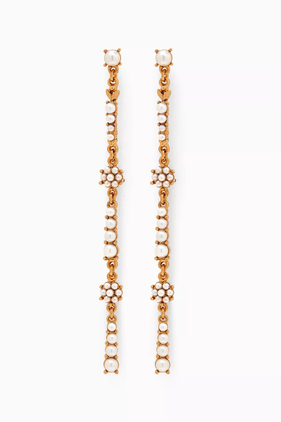 Flower Pearl Champagne Earrings in Metal