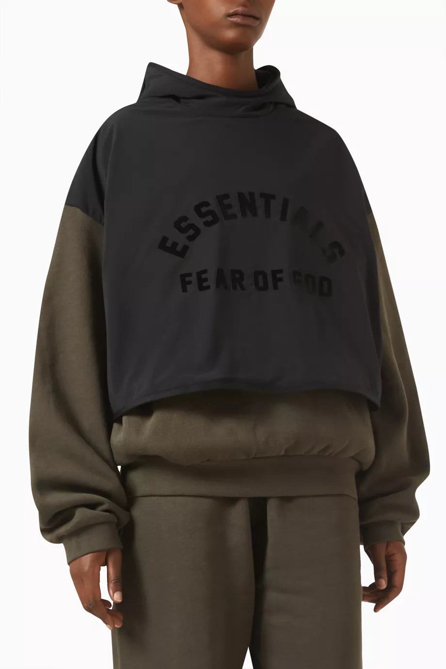 Logo Layered Hoodie in Stretch-nylon & Cotton-fleece
