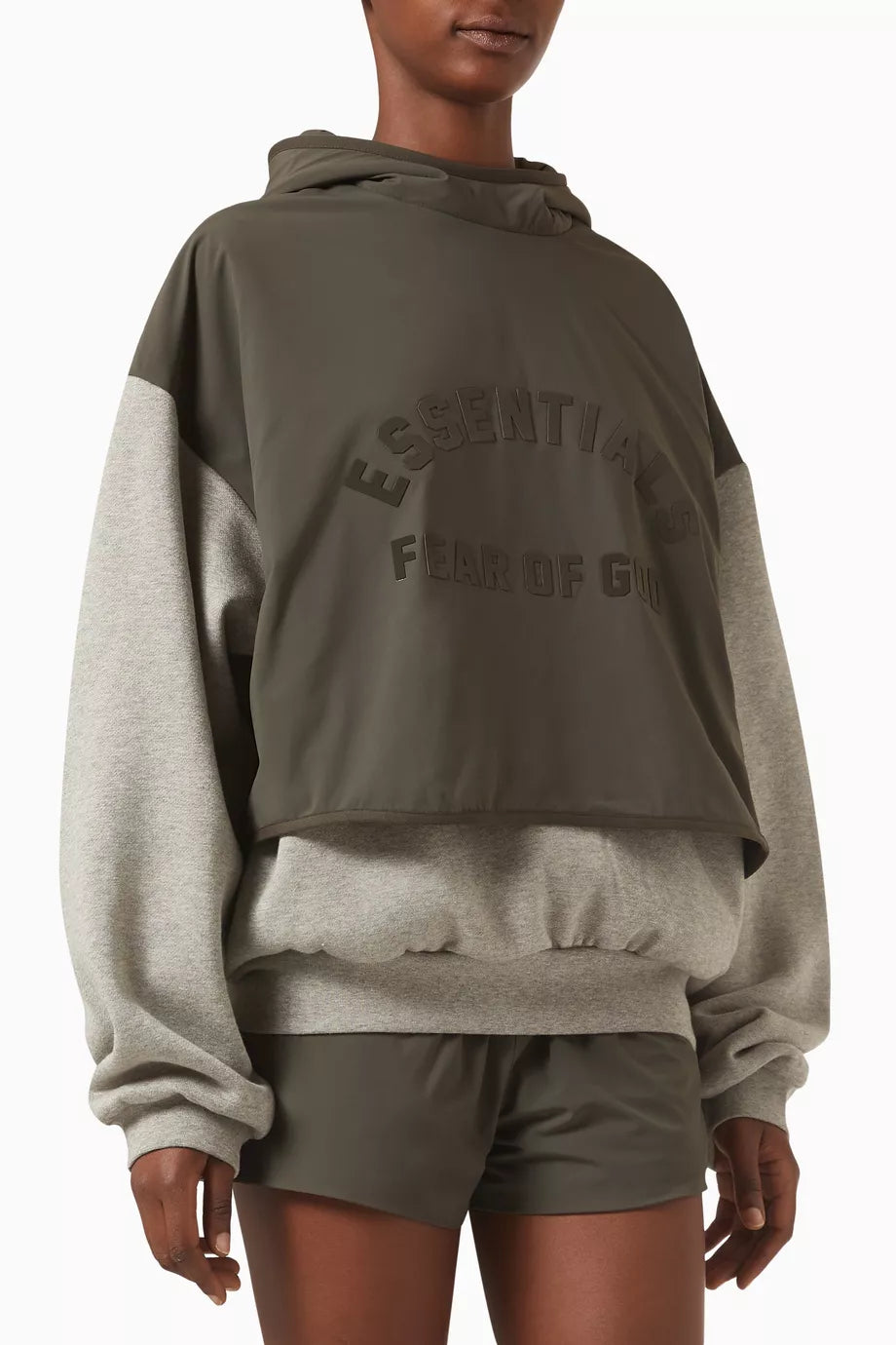 Logo Layered Hoodie in Stretch-nylon & Cotton-fleece