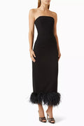 Minelli Feather-trim Midi Dress in Crepe