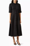Claudine Shirt Midi Dress in Poplin