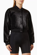 Landry II Cropped Bomber Jacket in PU Velvet