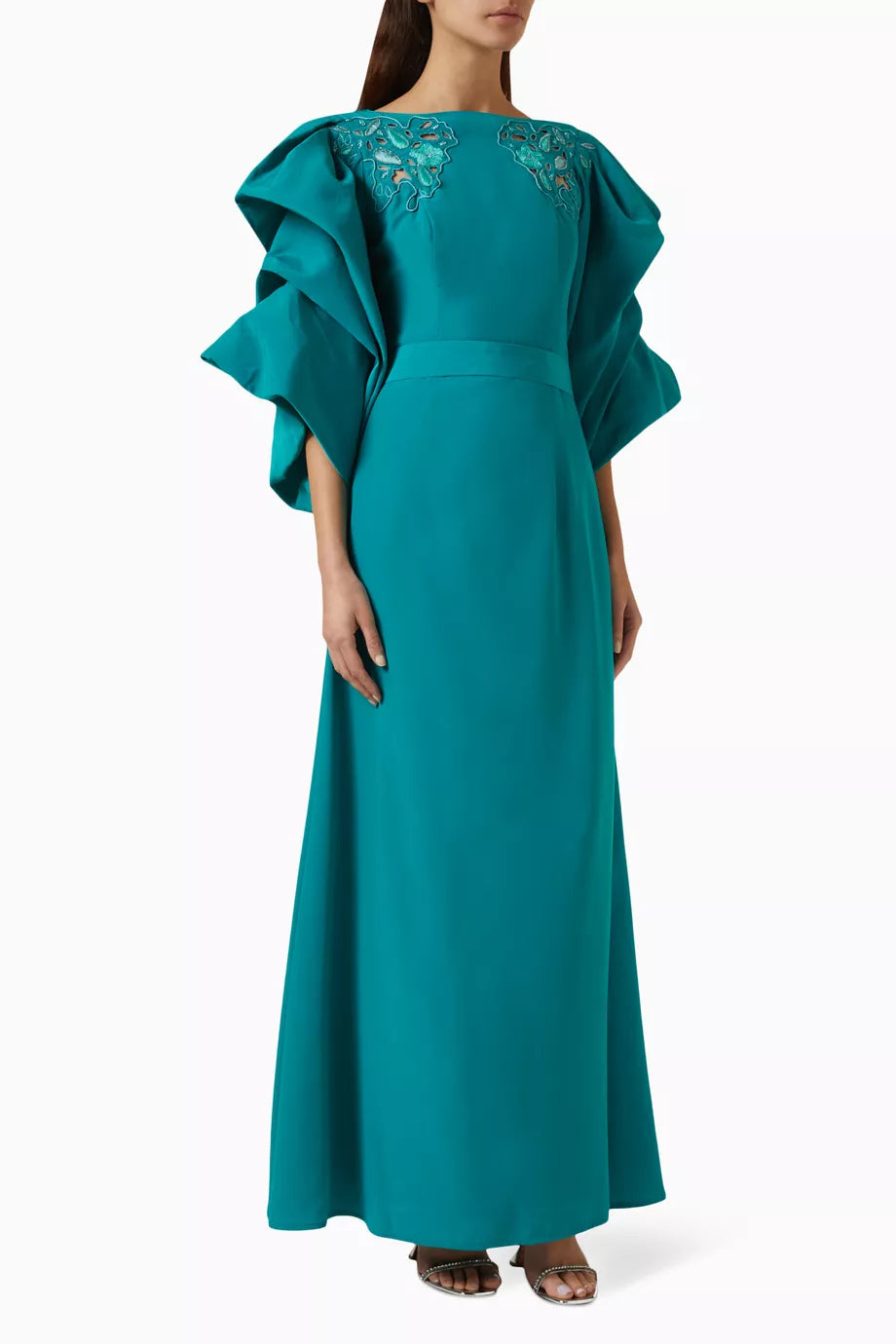 Embroidered Maxi Dress in Crepe